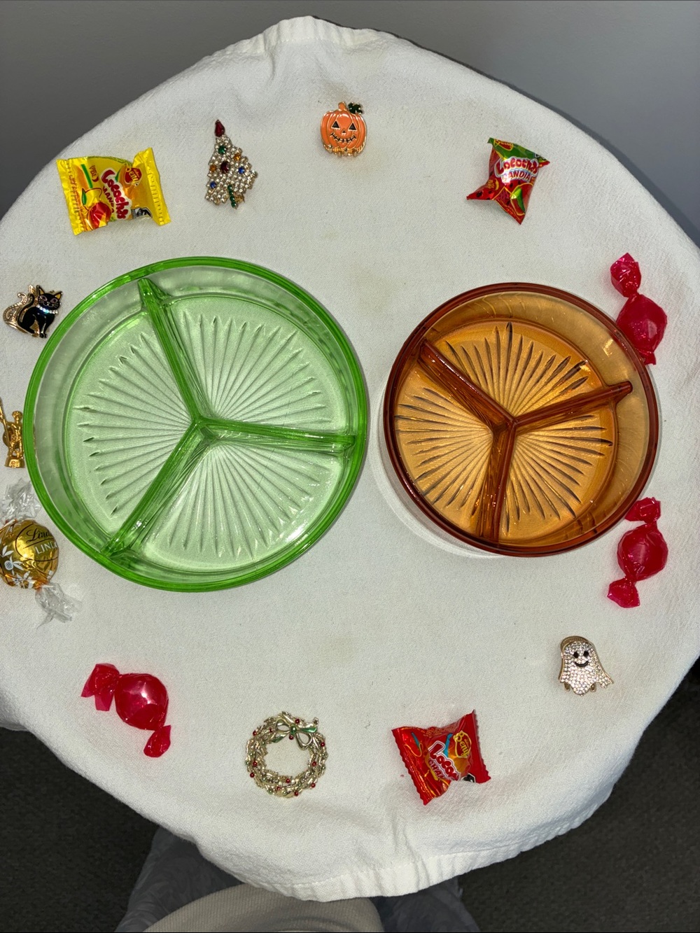 Green and Amber Glass Divided Serving Trays — Classic Serveware Set